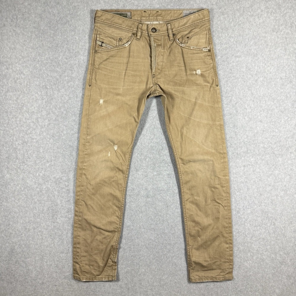 Diesel BELTHER Jeans Mens 29x30 Gold Tan Regular Slim Tapered Distressed Italy